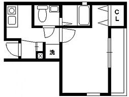 ルクール川崎 2階1Kの間取り