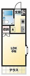 第8ミズサワビル 1Kの間取図画像