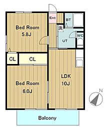 小田急小田原線 鶴川駅 徒歩9分の賃貸アパート 1階2LDKの間取り