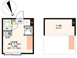 ヴェローナ平井 1階ワンルームの間取り