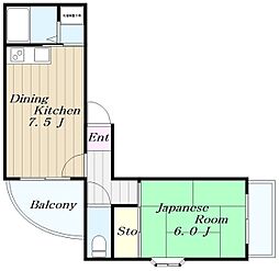 カサフローラ相模大野 5階1DKの間取り
