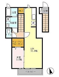 ラ・シュプレーム 2階1LDKの間取り