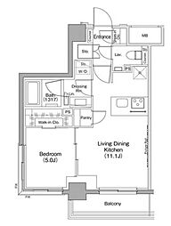 ザ・パークハビオ住吉 5階1LDKの間取り