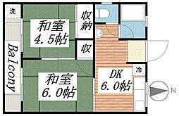 力丸コーポ 2DKの間取図画像