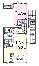ヒカルサ西東京向台ウエスト 2階1LDKの間取り