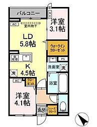 セレスティア白鳥 3階2LDKの間取り