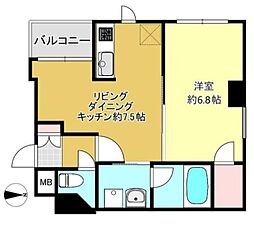 東急池上線 旗の台駅 徒歩5分の賃貸マンション 2階1LDKの間取り