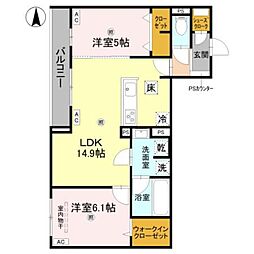 クラシスト遠里小野 2LDKの間取図画像