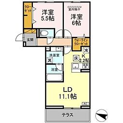 リシェスみのり台 A・B・C C棟 1階2LDKの間取り