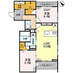 グリーンスクエア グラサ 東 2LDKの間取図画像