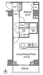 ジェノヴィア本所吾妻橋スカイガーデン 2階1LDKの間取り