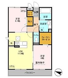 プリムヴェール十五番館 2LDKの間取図画像