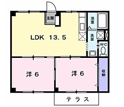アーバンドエル21Ａ 1階2LDKの間取り