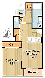 多摩都市モノレール 大塚・帝京大学駅 徒歩11分の賃貸アパート 1階1LDKの間取り
