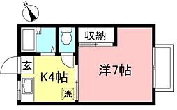 ブライトハイツ 1階1Kの間取り