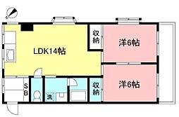 ハレーちとせ 6階2LDKの間取り