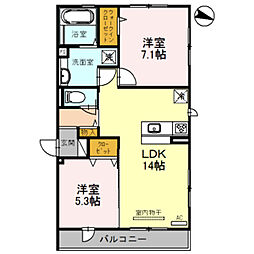 JR阪和線 上野芝駅 徒歩12分の賃貸アパート 1階2LDKの間取り