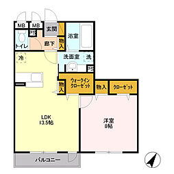 ベルレージュ 1LDKの間取図画像
