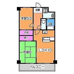 サンライズ三国ヶ丘 2階2LDKの間取り