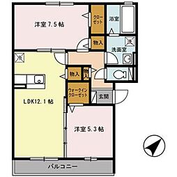 大阪モノレール本線 南摂津駅 徒歩23分の賃貸アパート 2階2LDKの間取り