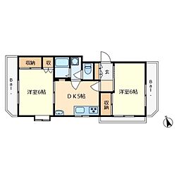 ランドハイム 1階2DKの間取り