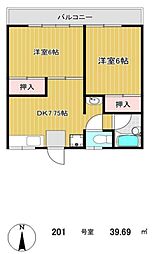 コーポニシキ 2階2DKの間取り