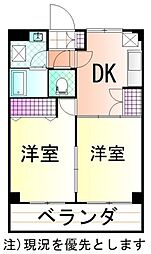 ライトガーデン 3階2DKの間取り