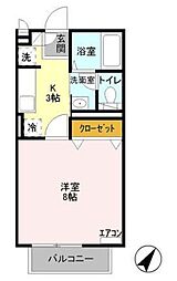 メルヴェール2 1Kの間取図画像