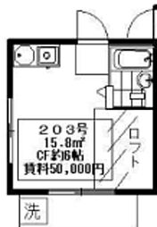 舟渡ハイツ1号館 ワンルームの間取図画像