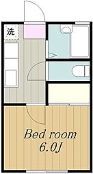 ハイツバンブー2 1Kの間取図画像