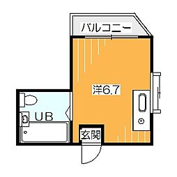 リバーフロントK・S ワンルームの間取図画像