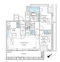 プラウドタワー渋谷 2LDKの間取図画像