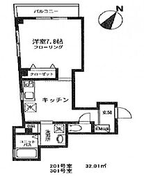 メゾンティーナ根津 2階1Kの間取り