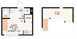 ハーモニーテラス江原町III 2階ワンルームの間取り