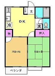 アサヒハイツ 2DKの間取図画像