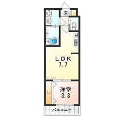 カーサフォルトゥナート羽曳野II 1LDKの間取図画像