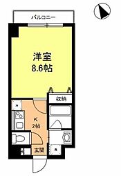 ヴァンクール 2階1Kの間取り
