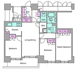 レジディアタワー目黒不動前 20階3LDKの間取り