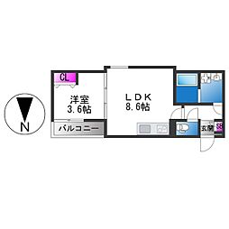 D porta refinard 1LDKの間取図画像