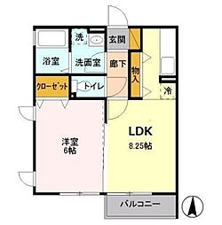 フラッツ中野 2階1LDKの間取り