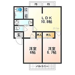 ハイツひまわり 1階2LDKの間取り