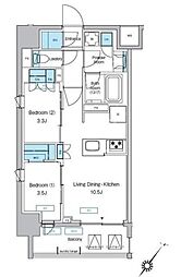 プレディアコート大森山王 5階2LDKの間取り