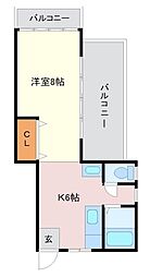 千人町スカイマンション 1Kの間取図画像