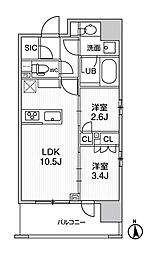 シーズンフラッツ新御徒町イースト 10階2LDKの間取り