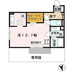 フォースクエア岡田 1階ワンルームの間取り