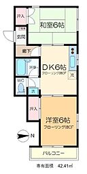 ロワール西一之江 1階2DKの間取り