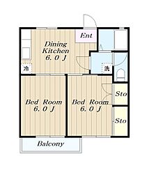 ゴールドハイツ 2階2DKの間取り