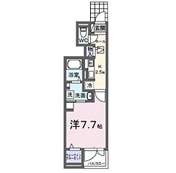 サンフィールド 1階1Kの間取り