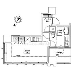 ザ六本木東京クラブレジデンス ワンルームの間取図画像