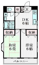 イーグルハイツ 3階2DKの間取り